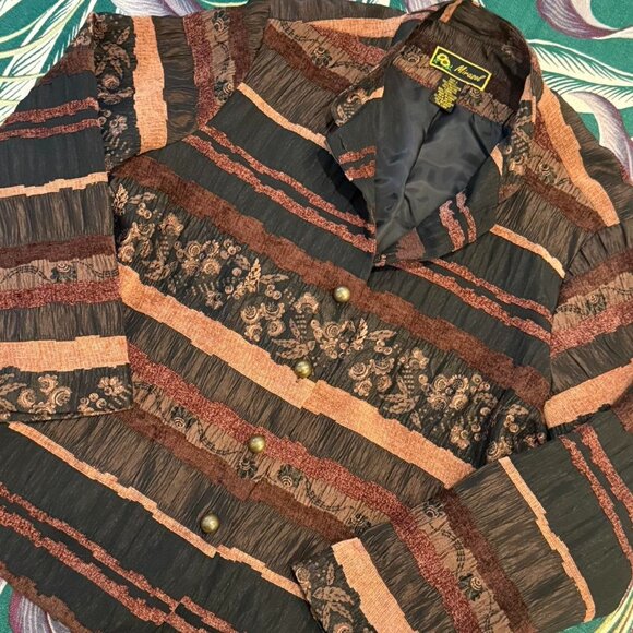Marisol Jackets & Blazers - Y2K ‘MARISOL’ earthtone striped tapestry boho lightweight button up shacket!